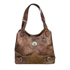 Justin Boots Western Embossed CCW Purse Brown Double Strap Concealed Carry